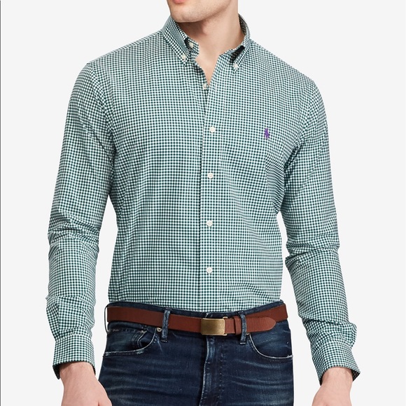 Evergreen Gingham Checked Ralph Lauren Dress Shirt - Picture 1 of 4